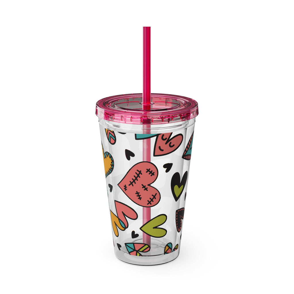 Sunsplash 16oz Heart Pattern Tumbler with Straw