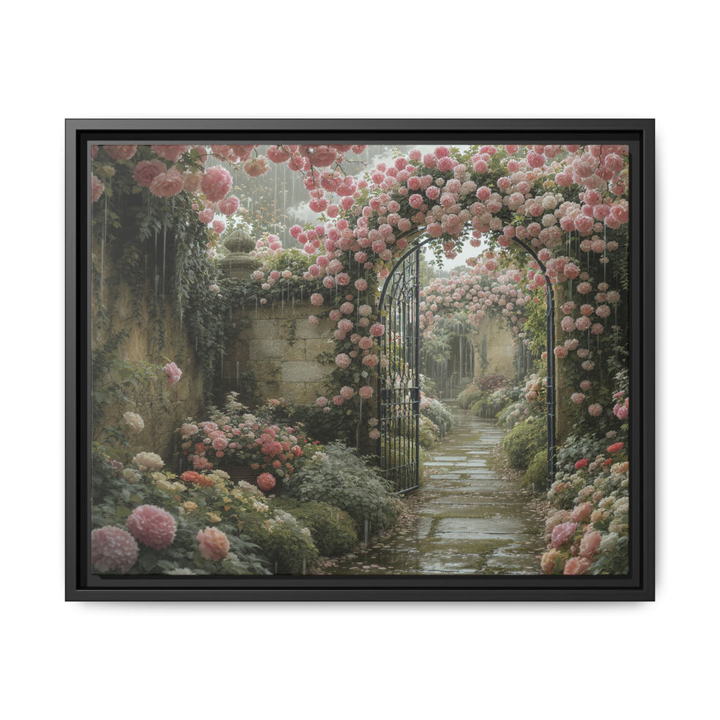 Framed Canvas Print – Secret Garden Archway Floral Landscape