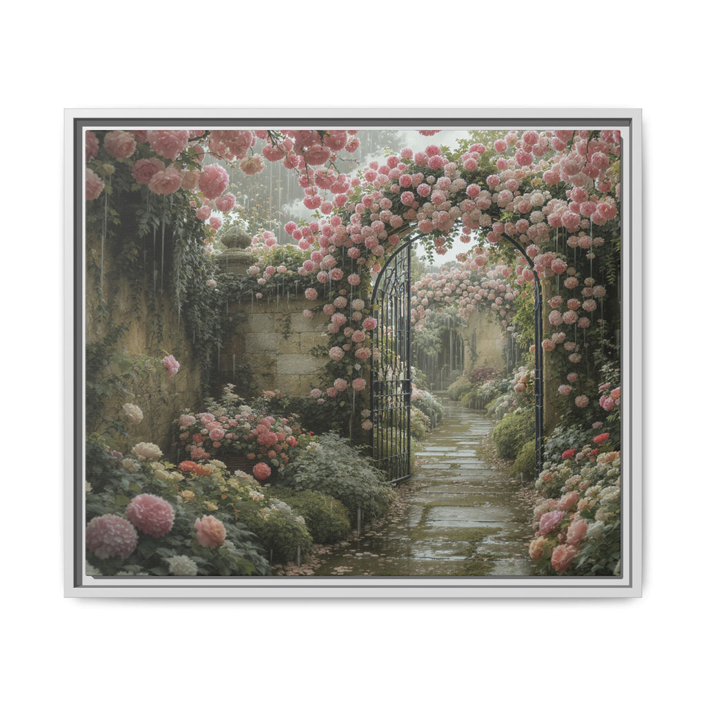 Framed Canvas Print – Secret Garden Archway Floral Landscape