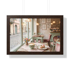 “Afternoon Café Stillness” Framed Poster: Cozy Pastel Café Wall Art | Hygge Coffee Shop Interior Print | Soft Luxury Home Decor