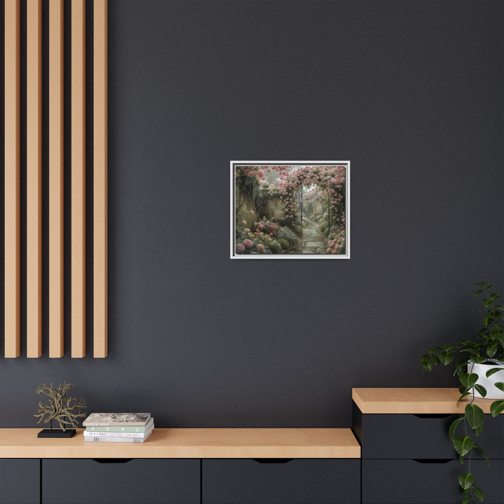 Framed Canvas Print – Secret Garden Archway Floral Landscape