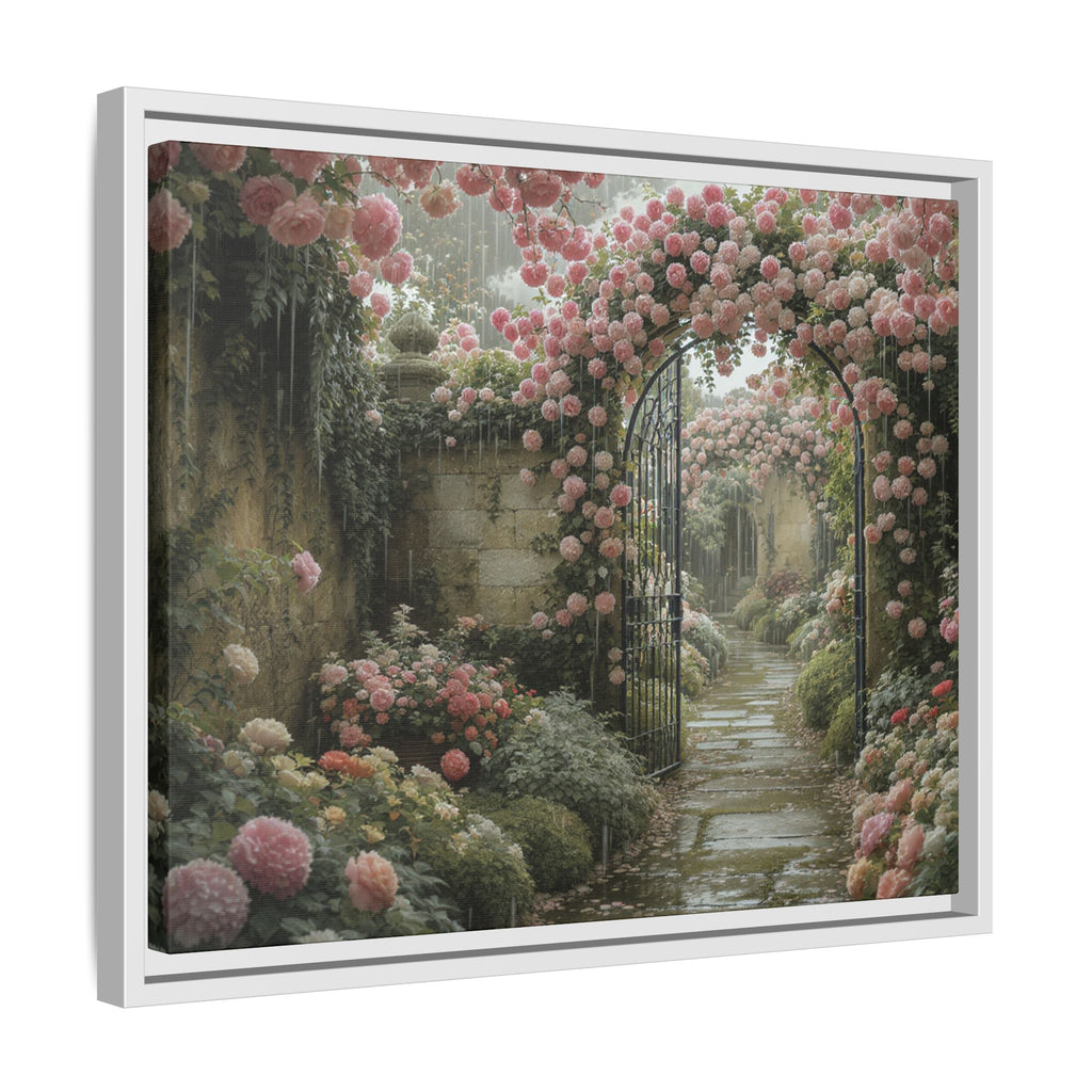 Framed Canvas Print – Secret Garden Archway Floral Landscape