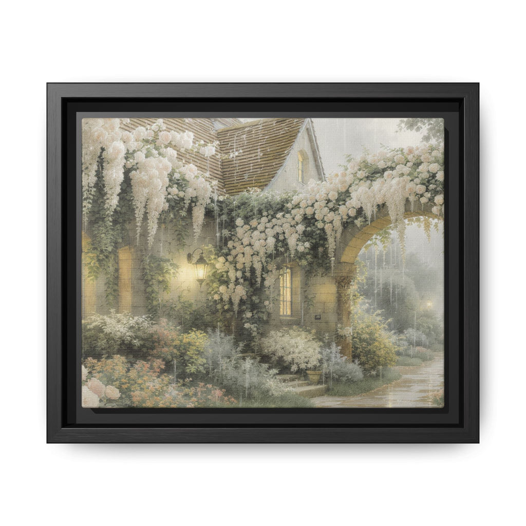 Framed Matte Canvas Print – Cottage Garden Pathway in Soft Floral Hues