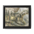 Framed Matte Canvas Print – Cottage Garden Pathway in Soft Floral Hues
