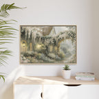 Framed Matte Canvas Print – Cottage Garden Pathway in Soft Floral Hues