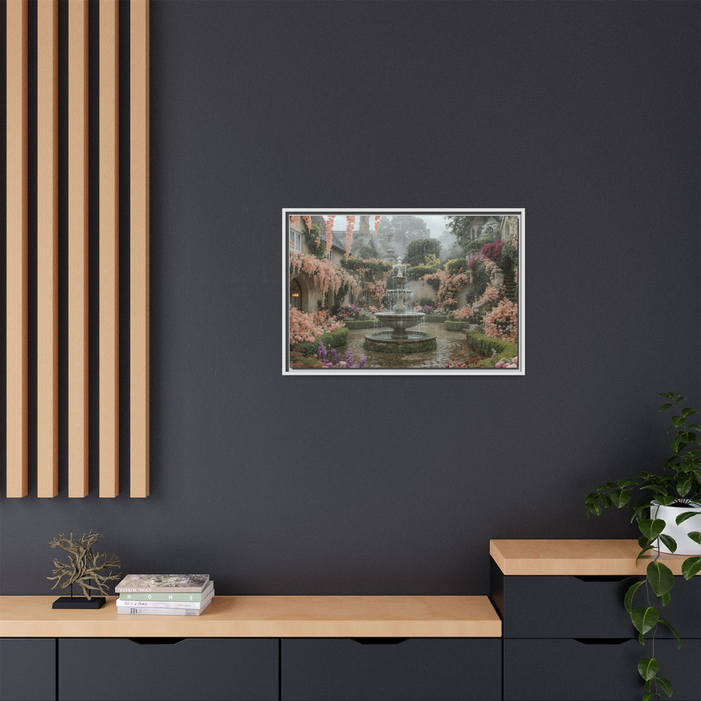 Mediterranean Garden Fountain Canvas — Framed Matte Wall Art