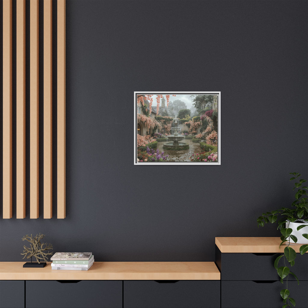 Mediterranean Garden Fountain Canvas — Framed Matte Wall Art