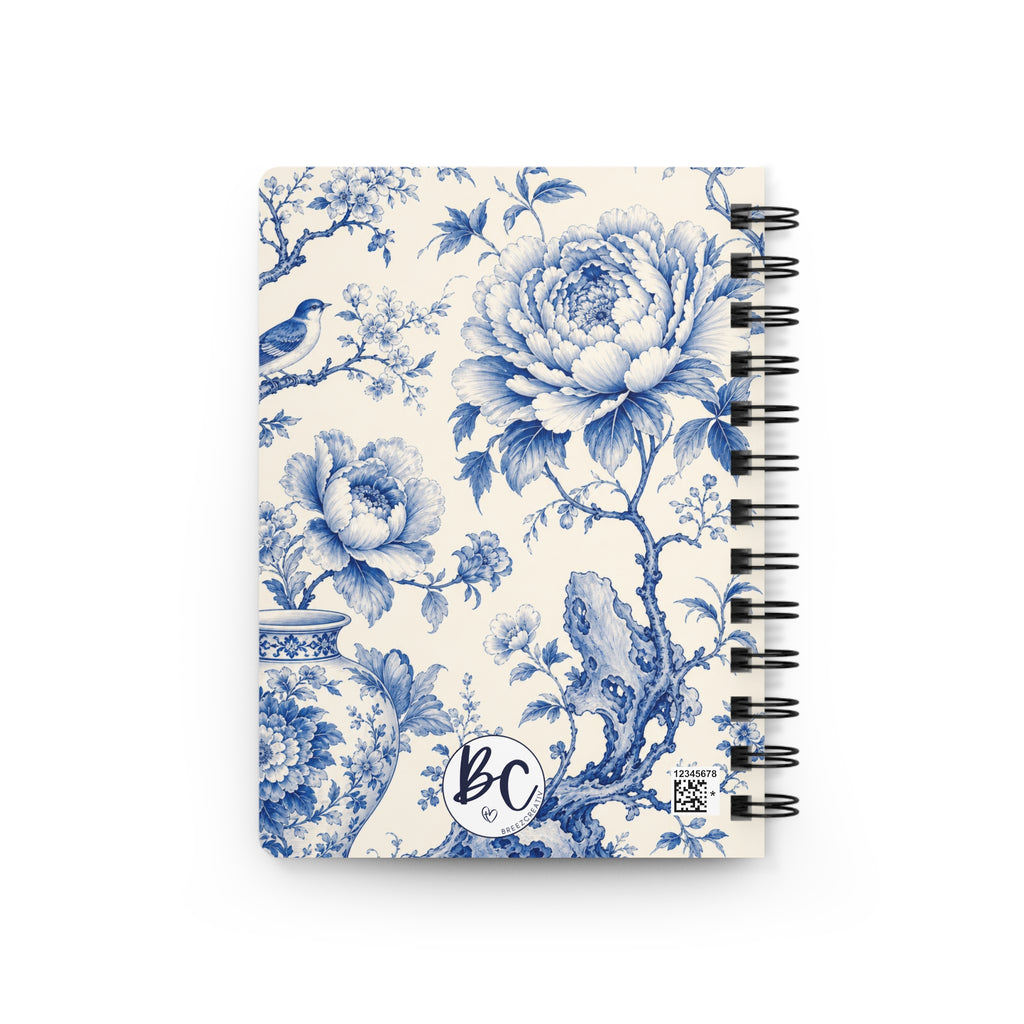 Floral Blue Toile Journal — Spiral-Bound Notebook with "Journal" Cover