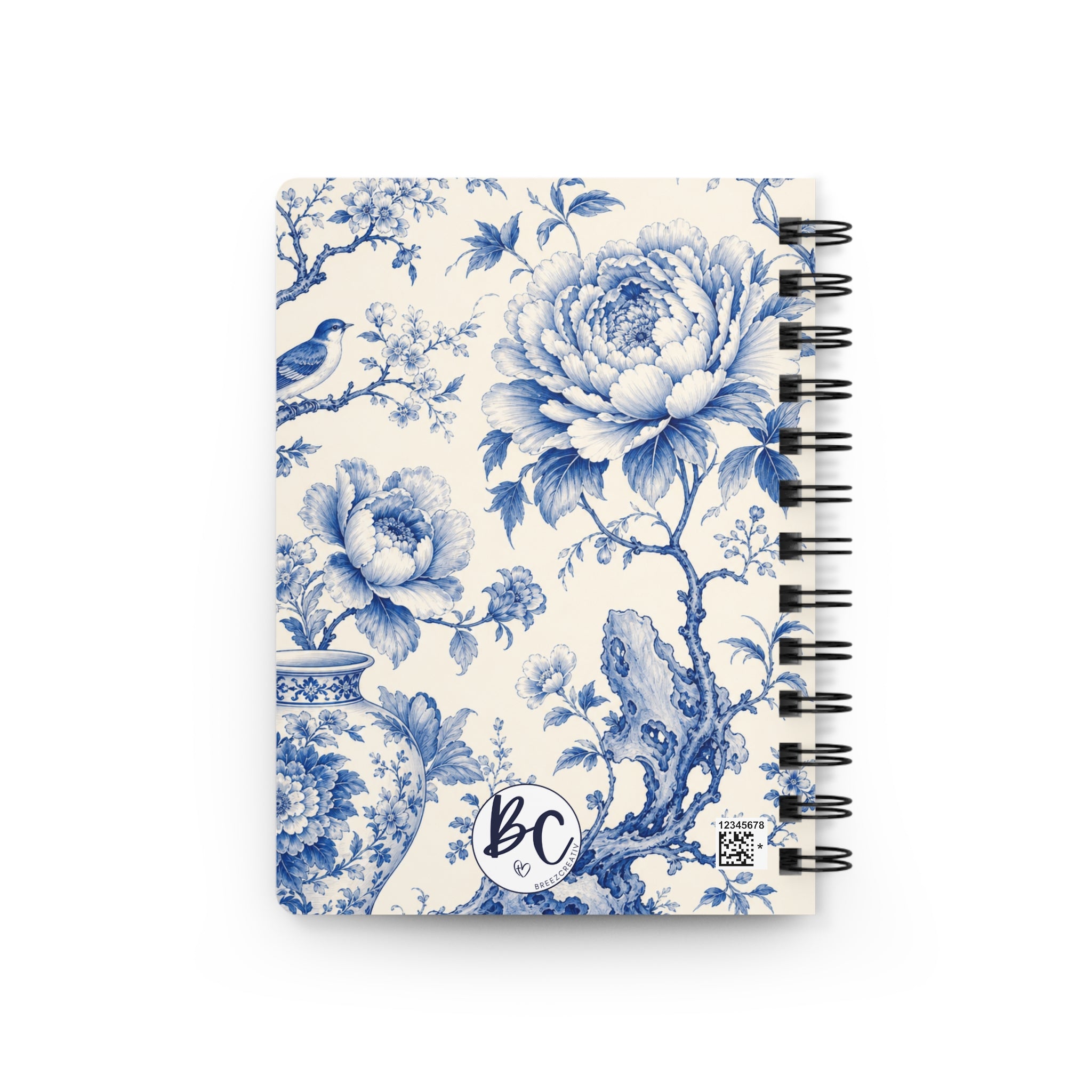 Floral Blue Toile Journal — Spiral-Bound Notebook with "Journal" Cover