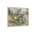 Framed Matte Canvas Print – Cottage Garden Pathway in Soft Floral Hues