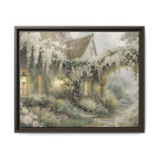 Framed Matte Canvas Print – Cottage Garden Pathway in Soft Floral Hues