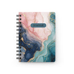 Marbled Teal & Pink Spiral Journal — Gold Accent Notebook
