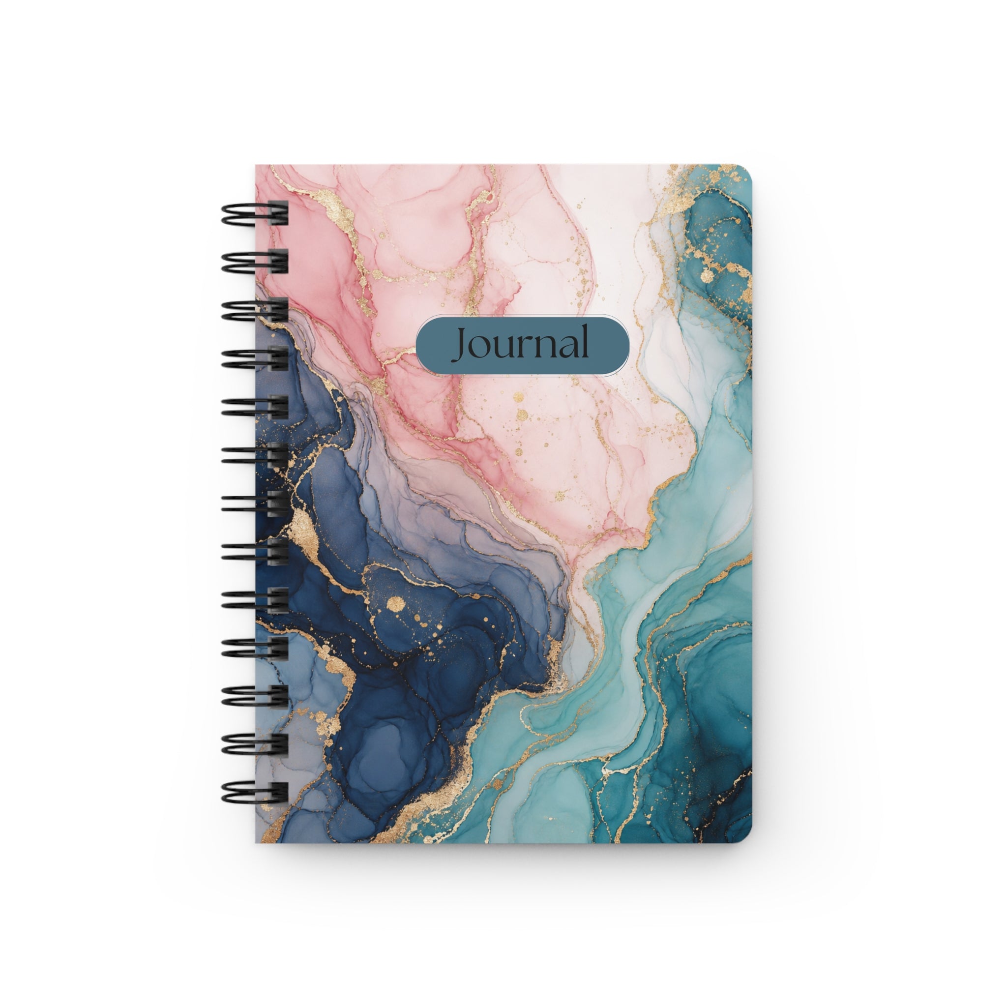 Marbled Teal & Pink Spiral Journal — Gold Accent Notebook