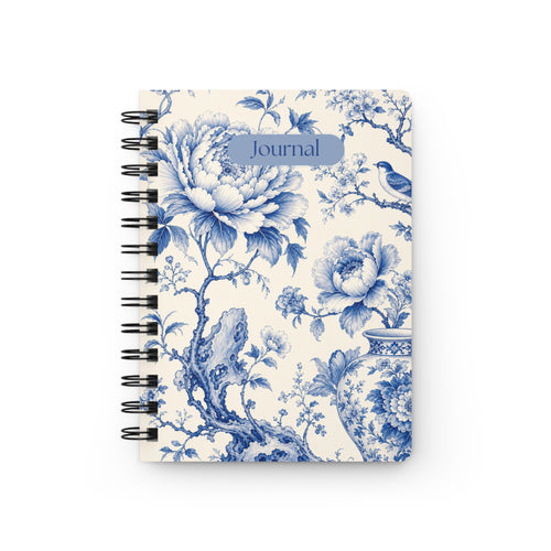 Floral Blue Toile Journal — Spiral-Bound Notebook with "Journal" Cover
