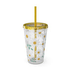 16oz Daisy Tumbler with Straw — Clear Floral Sunsplash Cup