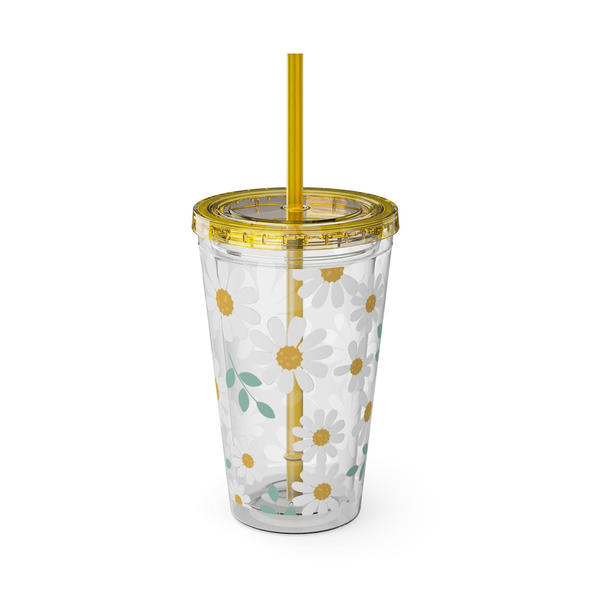 16oz Daisy Tumbler with Straw — Clear Floral Sunsplash Cup