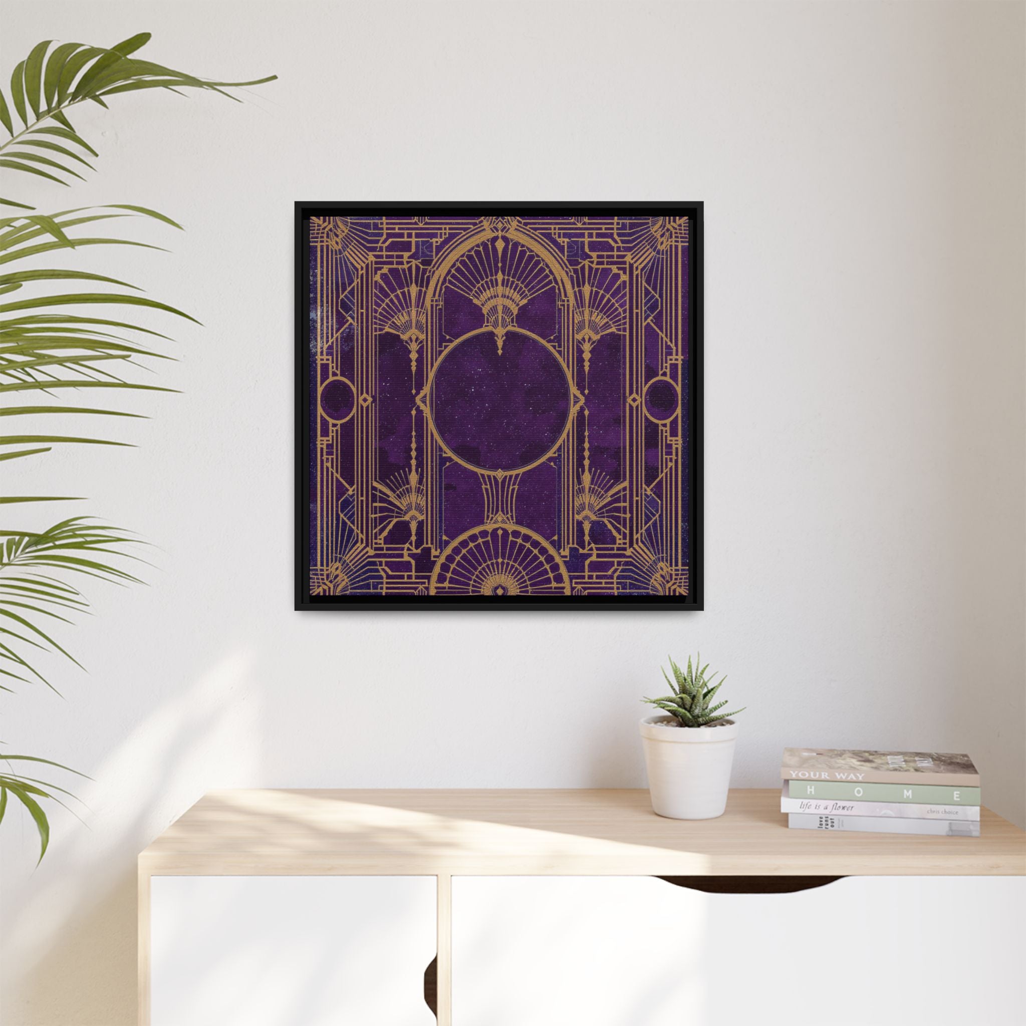 Art Deco Purple Gold Framed Canvas Wall Art