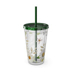 Daisy Floral 16oz Tumbler with Straw — Clear Sunlit Daisy Print