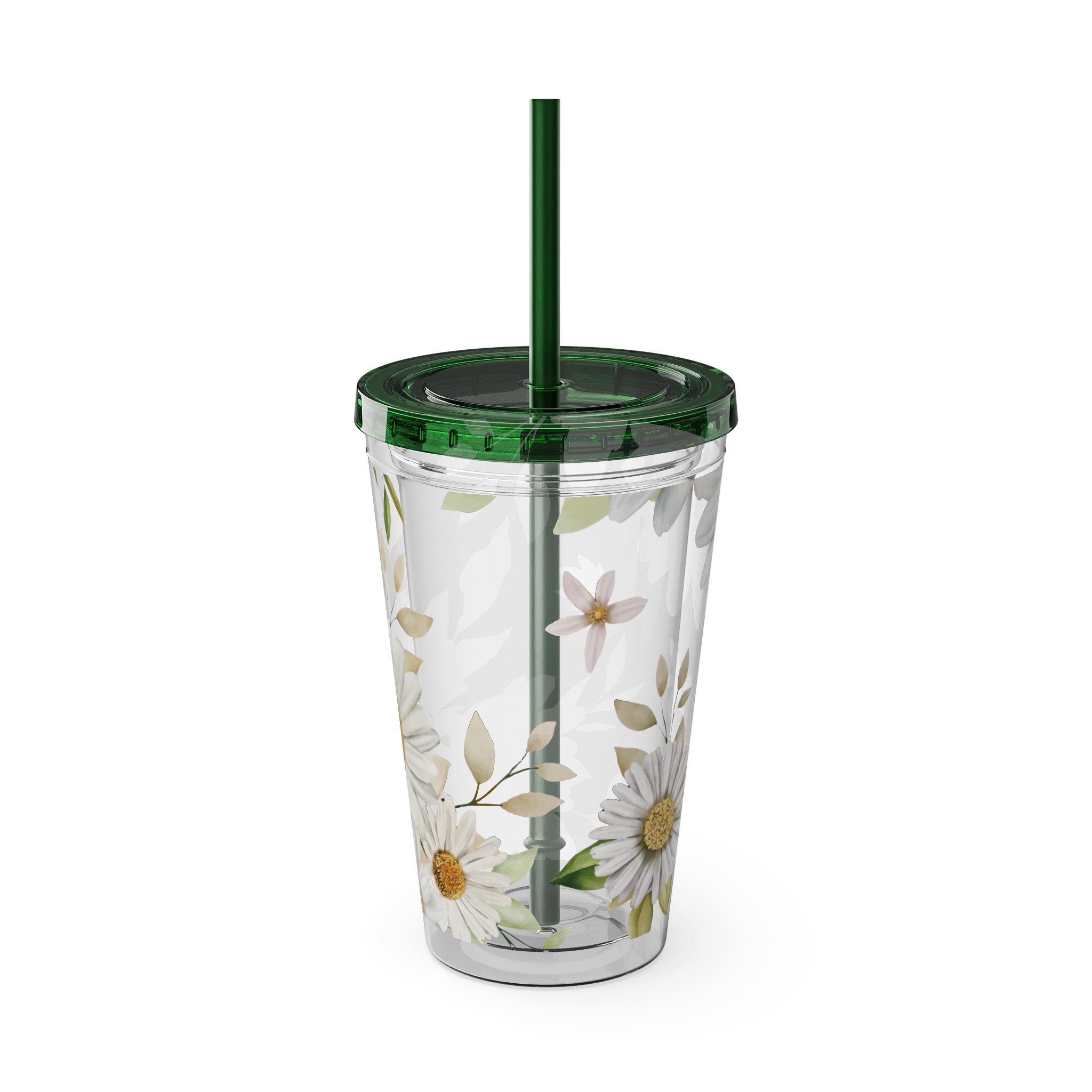Daisy Floral 16oz Tumbler with Straw — Clear Sunlit Daisy Print