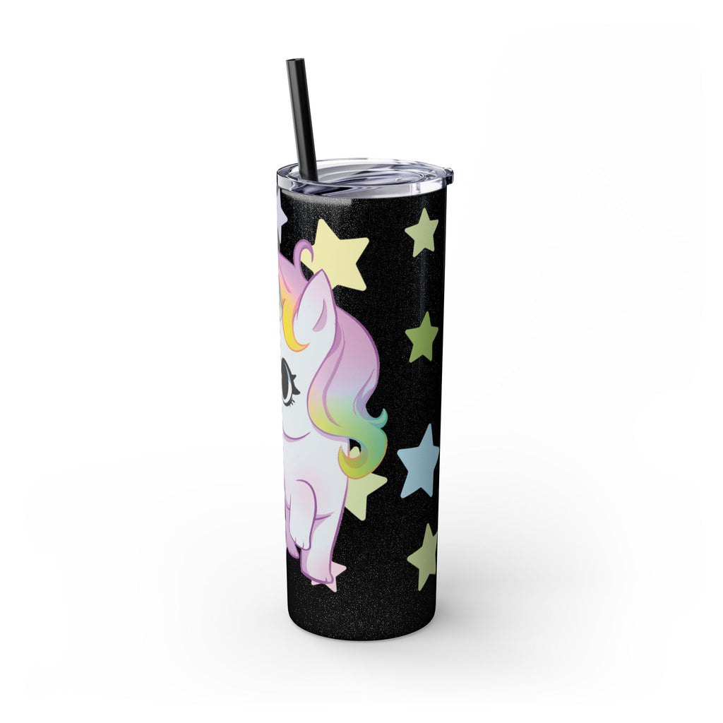 Unicorn Skinny Tumbler 20oz — Cute Pastel Rainbow Unicorn with Straw