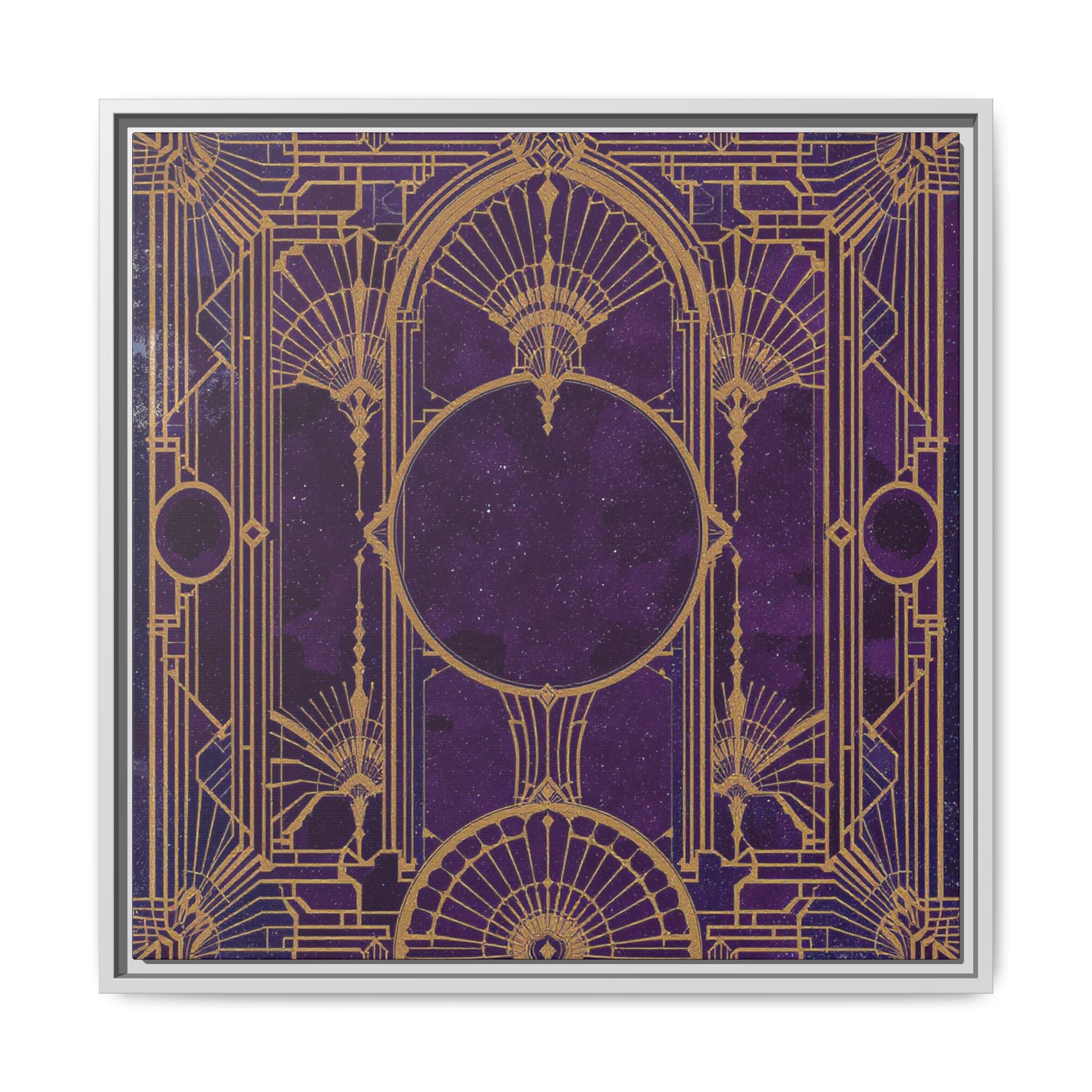 Art Deco Purple Gold Framed Canvas Wall Art