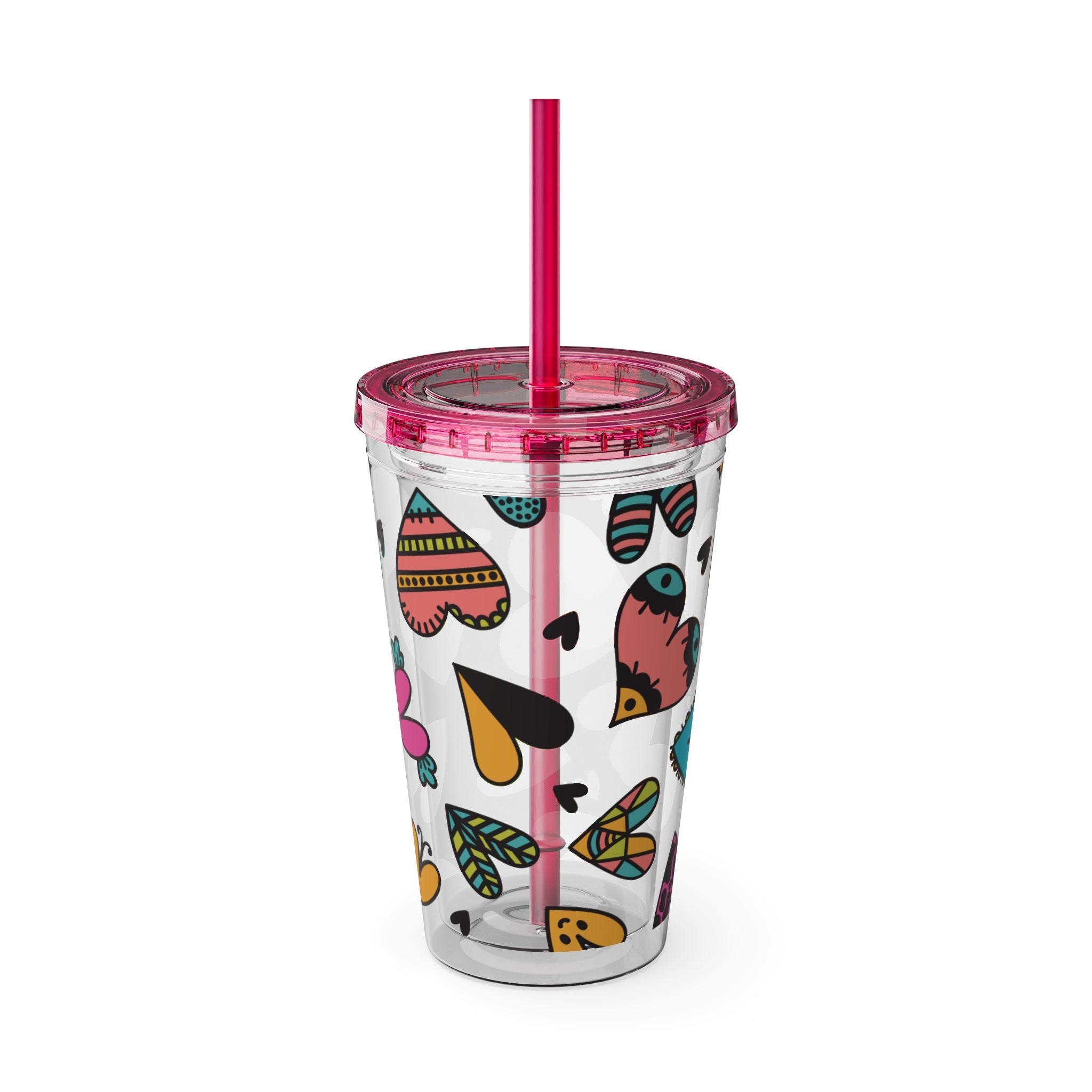 Sunsplash 16oz Heart Pattern Tumbler with Straw
