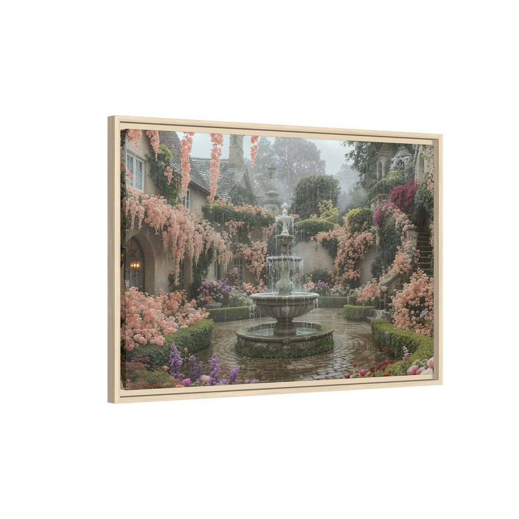 Mediterranean Garden Fountain Canvas — Framed Matte Wall Art