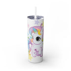 Unicorn Skinny Tumbler 20oz — Cute Pastel Rainbow Unicorn with Straw