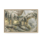 Framed Matte Canvas Print – Cottage Garden Pathway in Soft Floral Hues