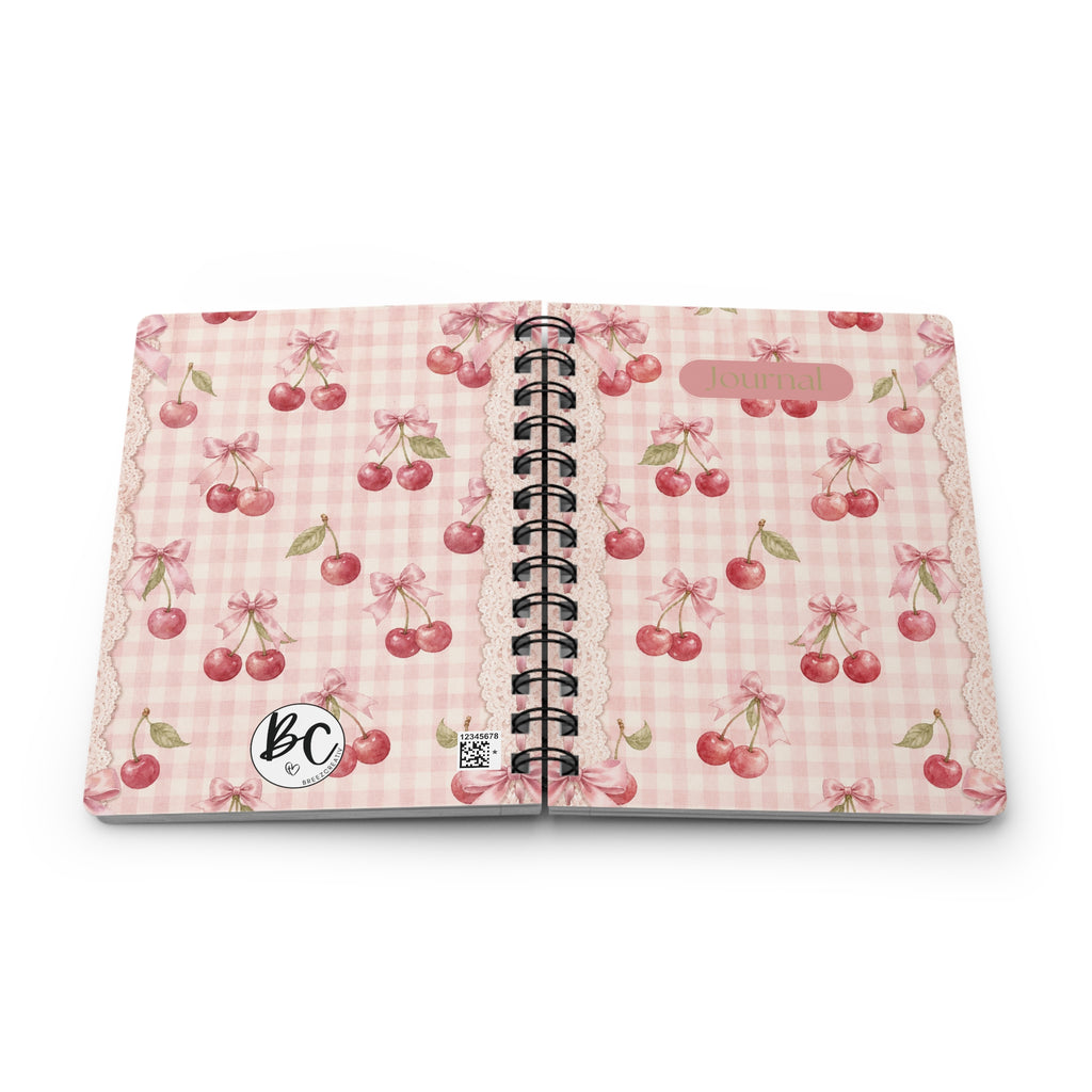 Cherry Gingham Spiral Journal — Pink Retro Cherry Notebook