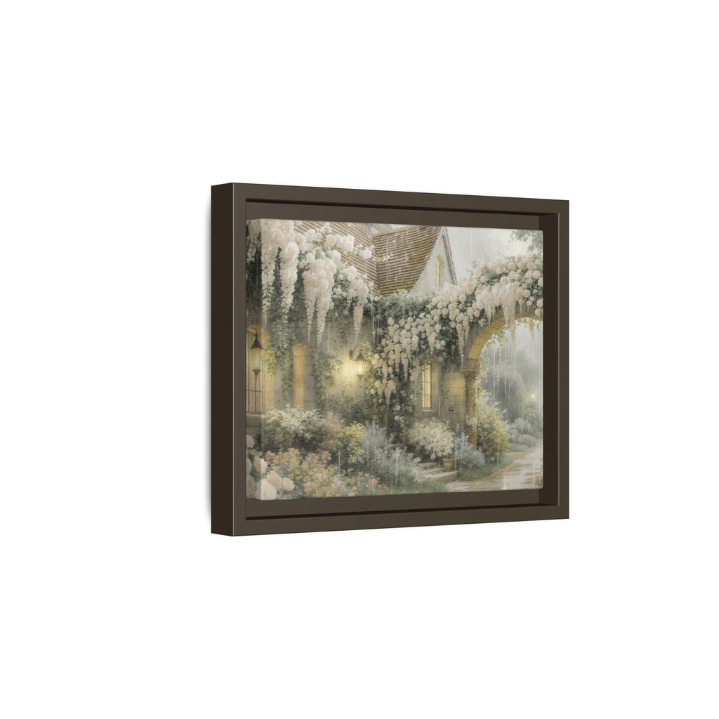 Framed Matte Canvas Print – Cottage Garden Pathway in Soft Floral Hues