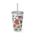 16oz Heart Pattern Tumbler with Straw — Colorful Doodle Hearts Travel Cup