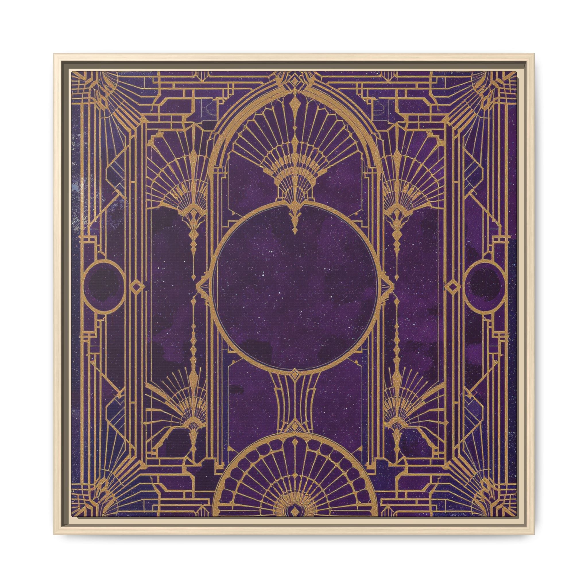 Art Deco Purple Gold Framed Canvas Wall Art