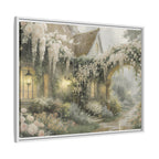 Framed Matte Canvas Print – Cottage Garden Pathway in Soft Floral Hues