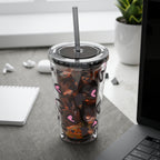 Heart Leopard 16oz Tumbler with Straw — Pink & Black Animal Print Cold Cup