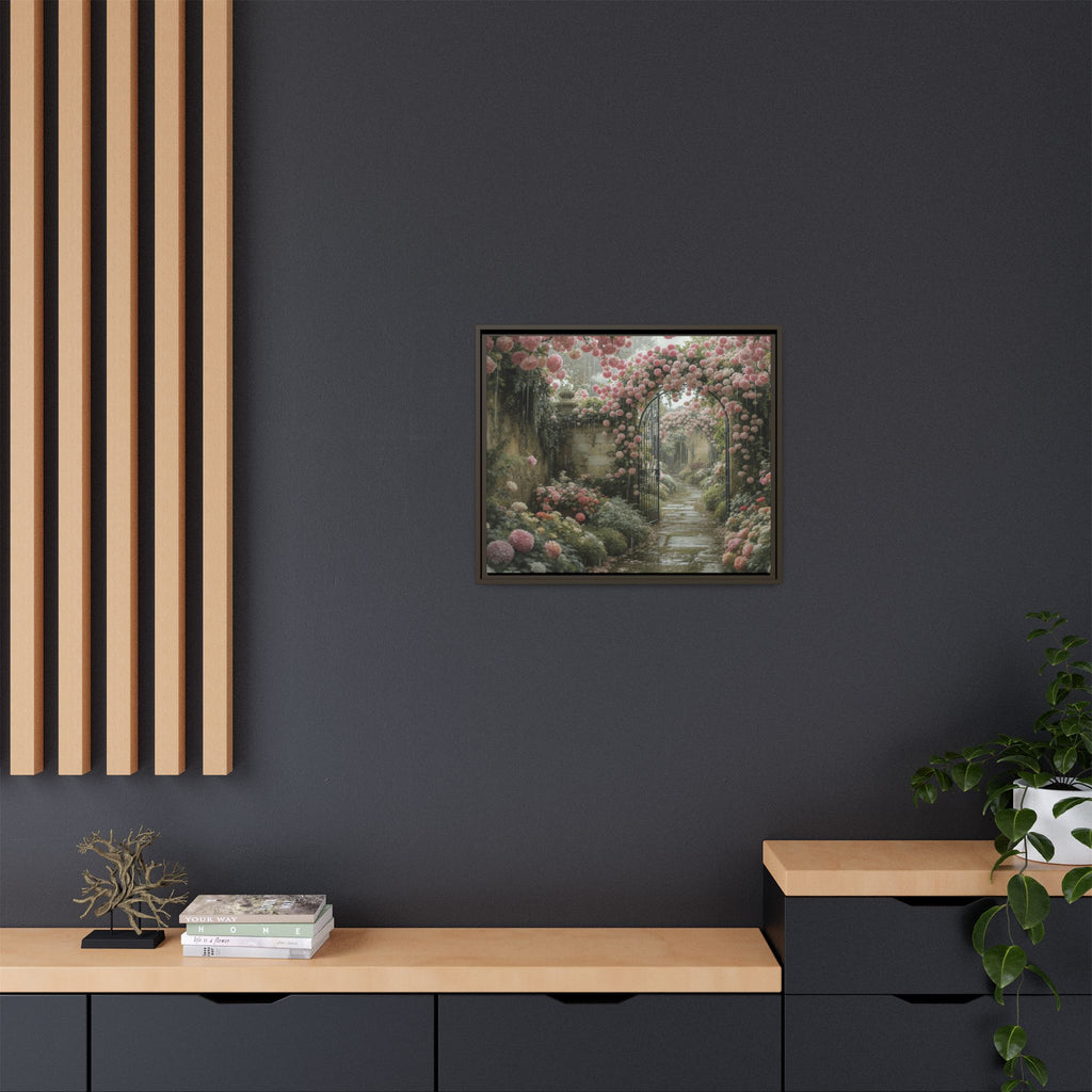 Framed Canvas Print – Secret Garden Archway Floral Landscape