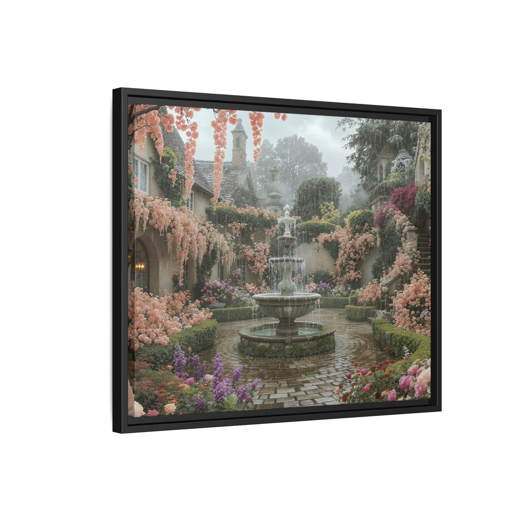 Mediterranean Garden Fountain Canvas — Framed Matte Wall Art