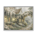 Framed Matte Canvas Print – Cottage Garden Pathway in Soft Floral Hues