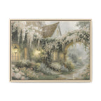 Framed Matte Canvas Print – Cottage Garden Pathway in Soft Floral Hues