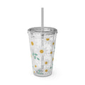 16oz Daisy Tumbler with Straw — Clear Floral Sunsplash Cup