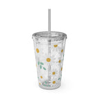 16oz Daisy Tumbler with Straw — Clear Floral Sunsplash Cup