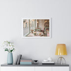 “Afternoon Café Stillness” Framed Poster: Cozy Pastel Café Wall Art | Hygge Coffee Shop Interior Print | Soft Luxury Home Decor