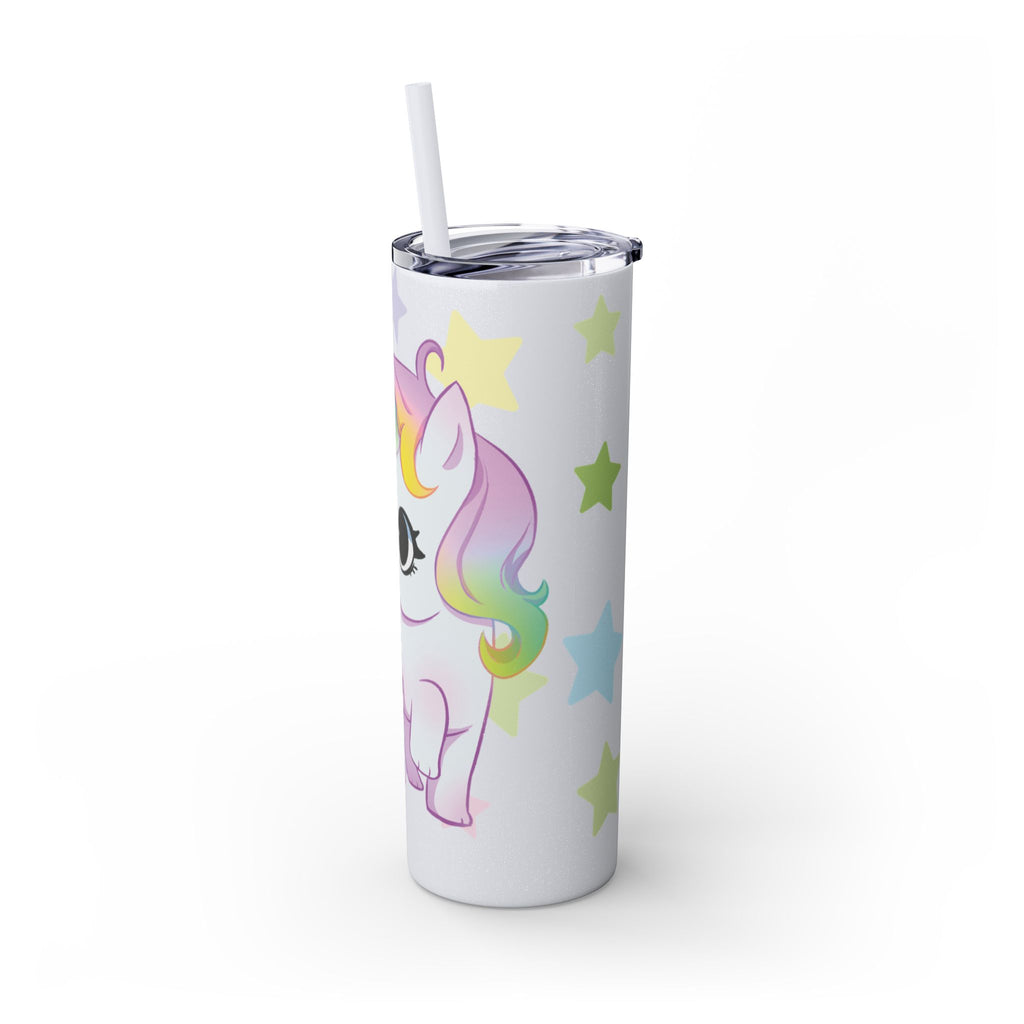 Unicorn Skinny Tumbler 20oz — Cute Pastel Rainbow Unicorn with Straw