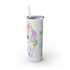 Unicorn Skinny Tumbler 20oz — Cute Pastel Rainbow Unicorn with Straw