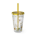 Daisy Floral 16oz Tumbler with Straw — Clear Sunlit Daisy Print