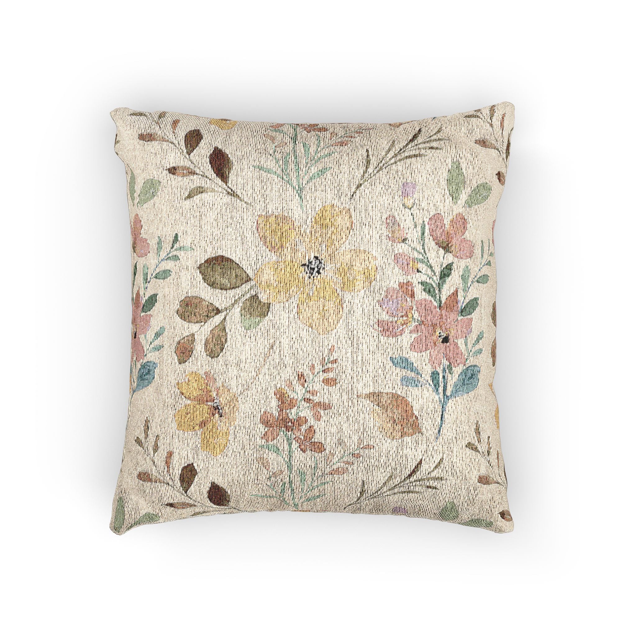 Woven Pillow — Vintage Floral Decorative Throw Pillow