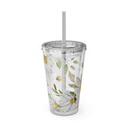 Daisy Floral 16oz Tumbler with Straw — Clear Sunlit Daisy Print