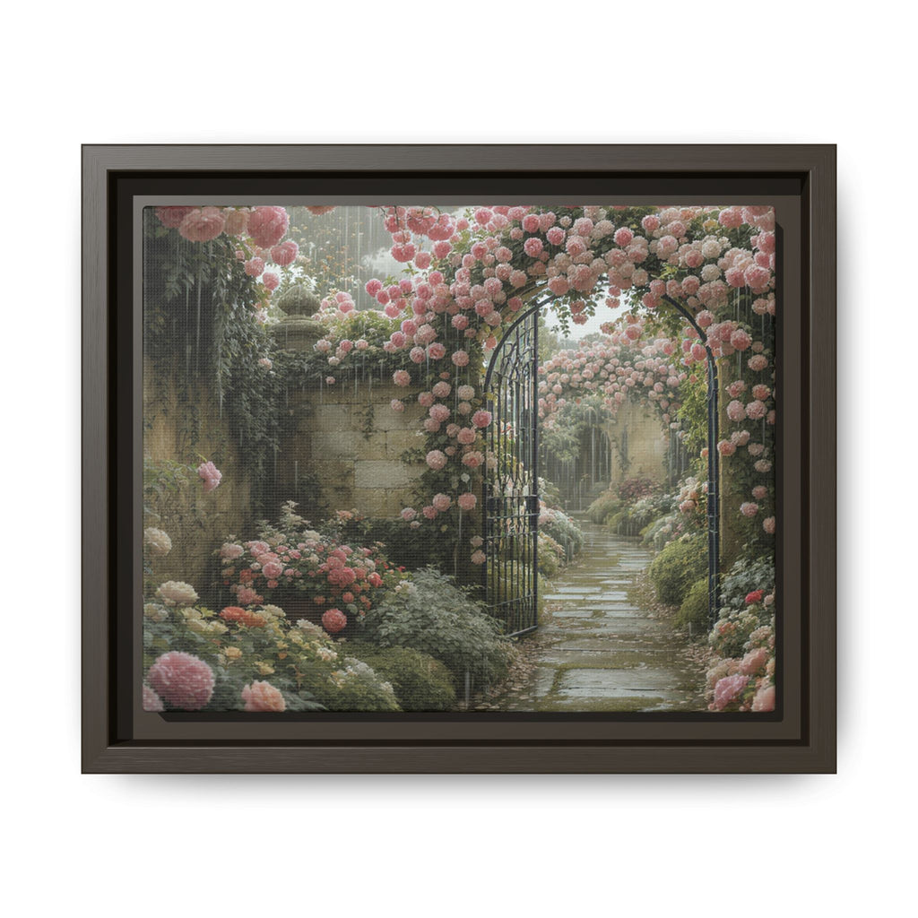 Framed Canvas Print – Secret Garden Archway Floral Landscape