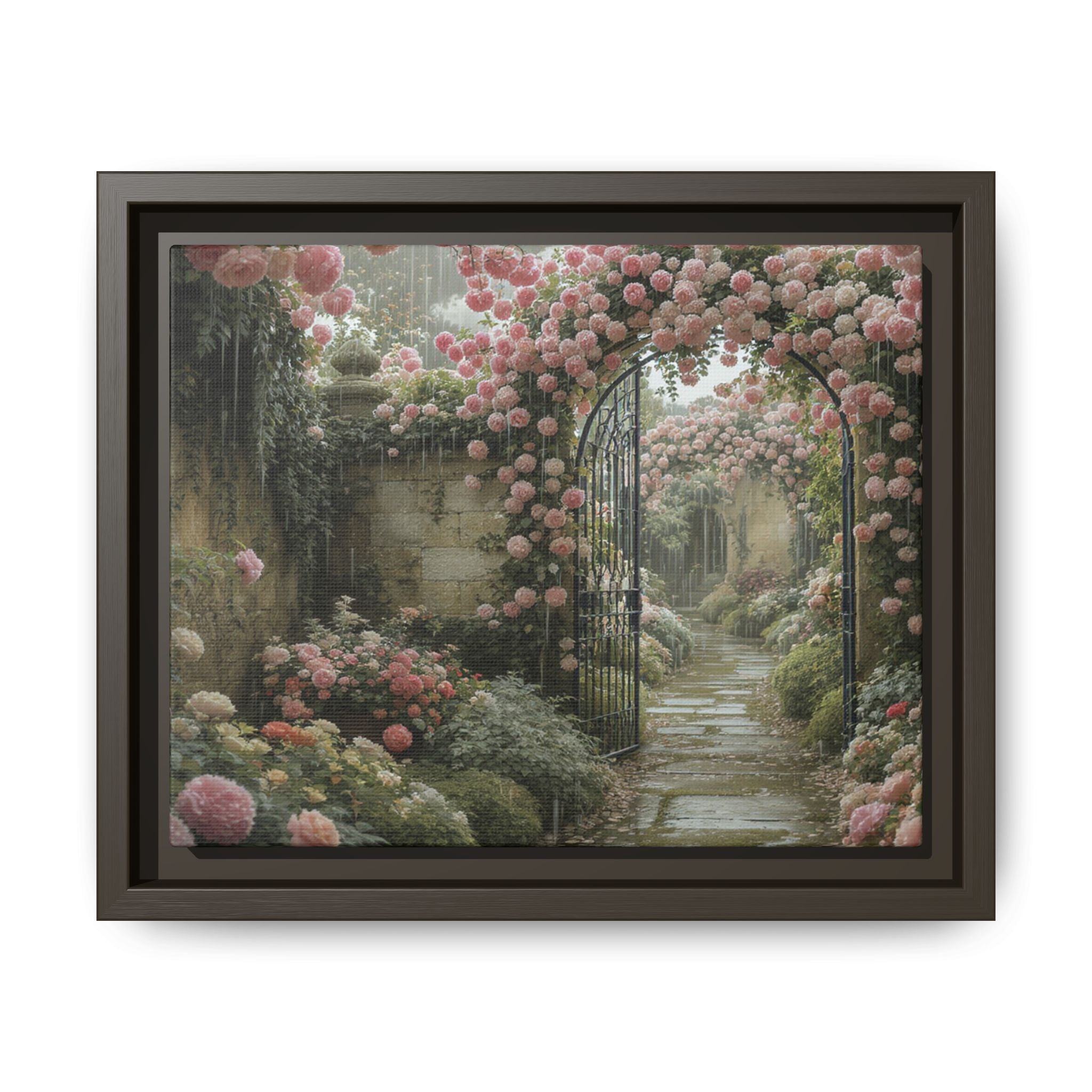 Framed Canvas Print – Secret Garden Archway Floral Landscape