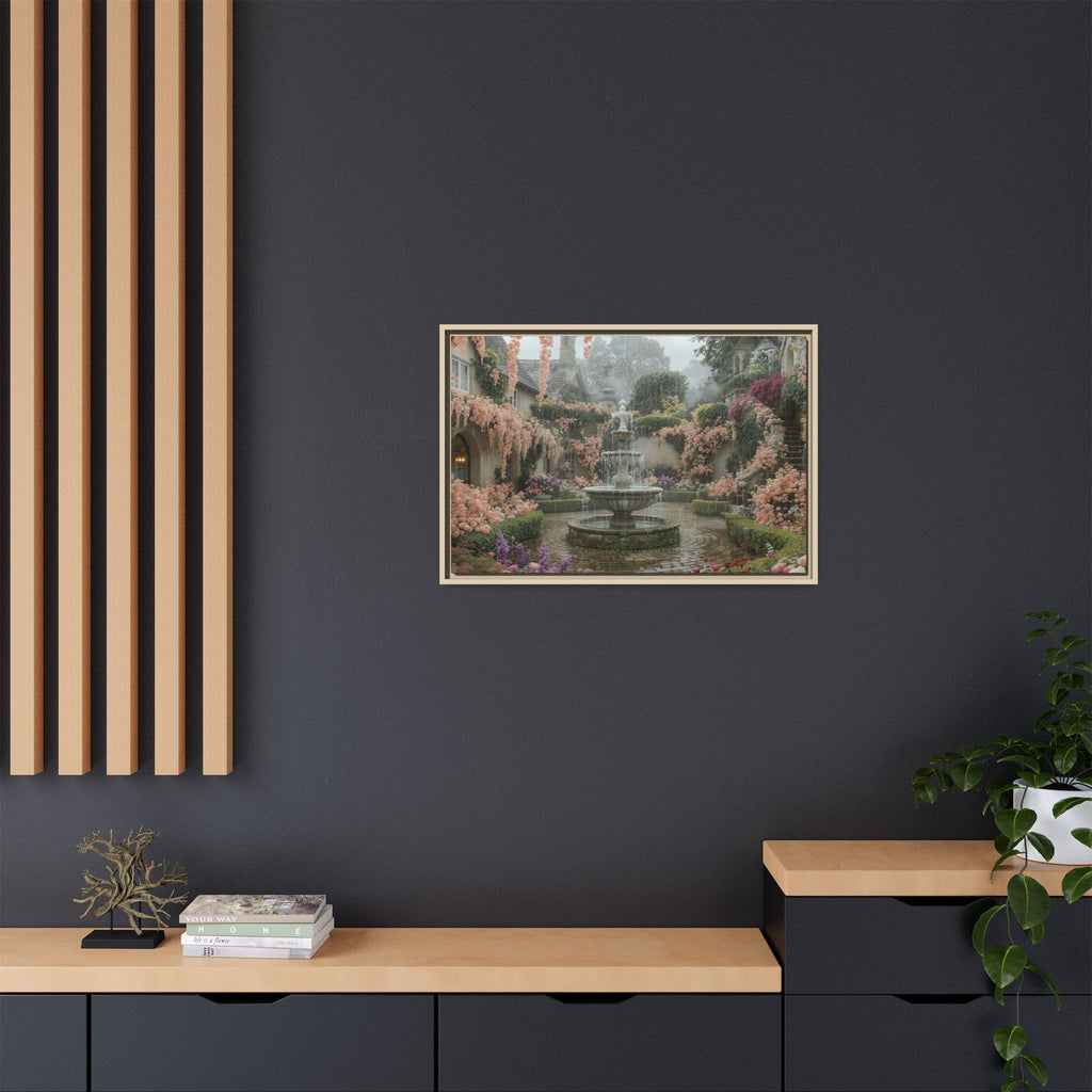 Mediterranean Garden Fountain Canvas — Framed Matte Wall Art
